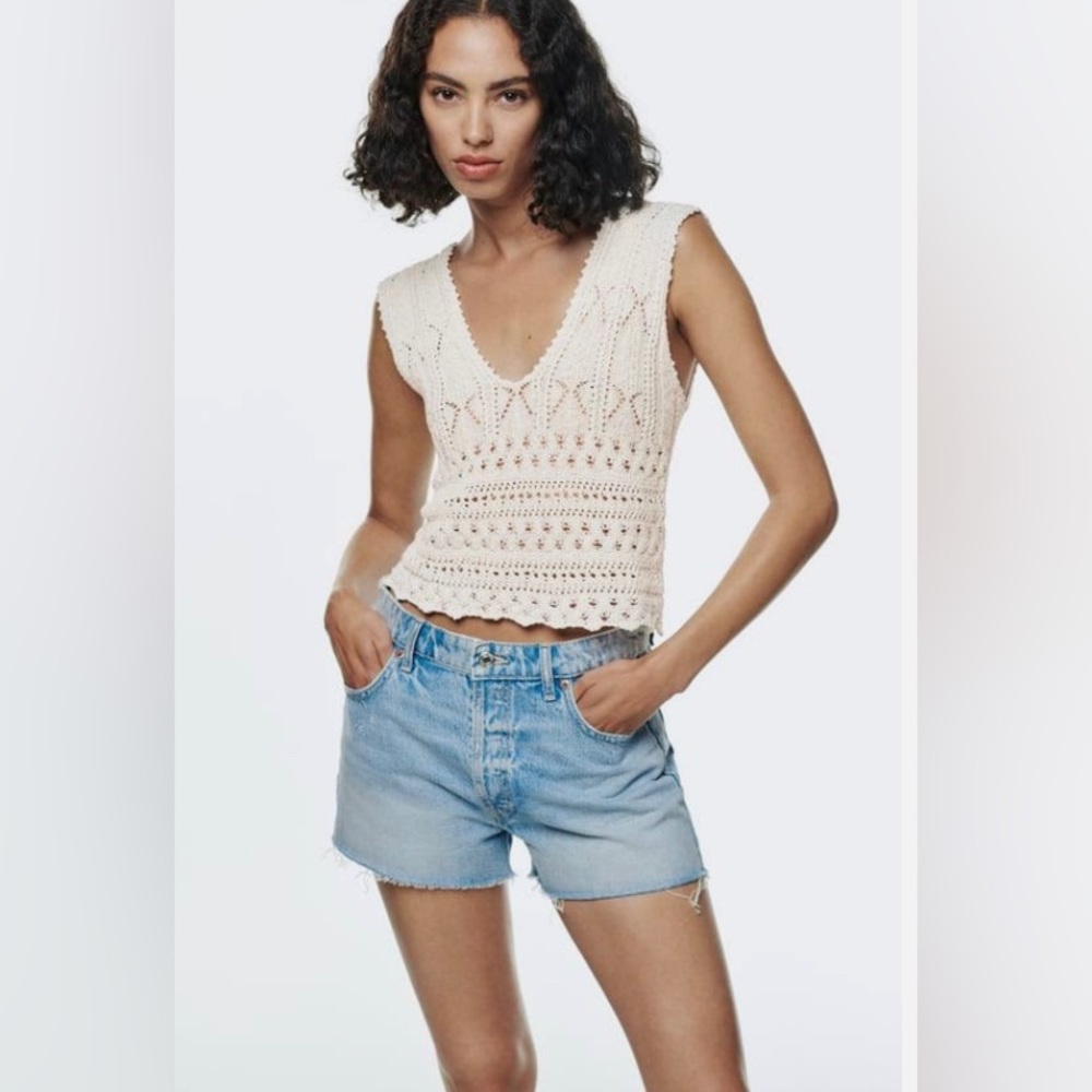 ZARA POINTELLE KNIT TOP M